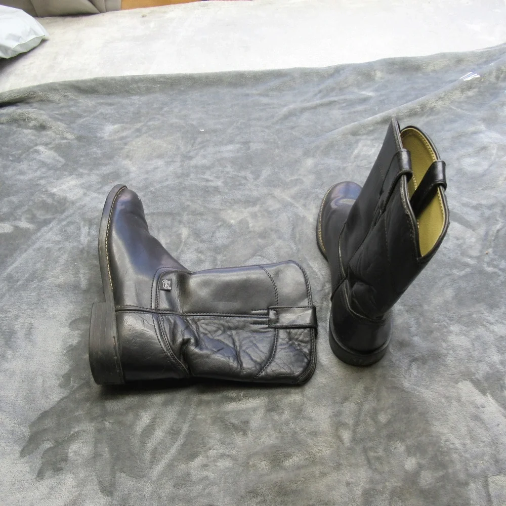 Justin Basics Mens Boots 7.5 D Black Leather‎ Cowboy Western Temple Roper